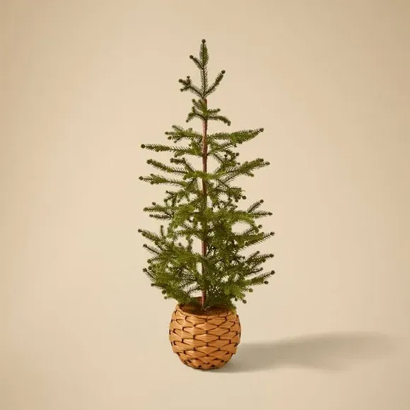 Artificial Christmas Tree - Green, Rattan Pot