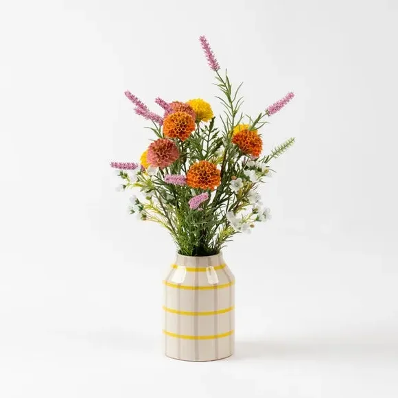 Artificial Chrysanthemum Arrangement - Yellow, Ceramic