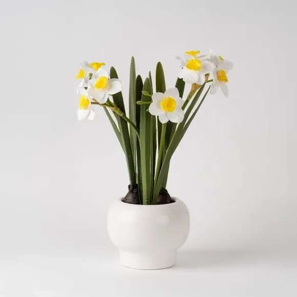 Artificial Daffodil Spray - Yellow, Ceramic Pot