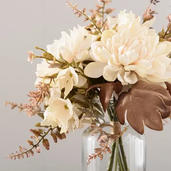 Artificial Dahlia Bouquet in Vase - Cream