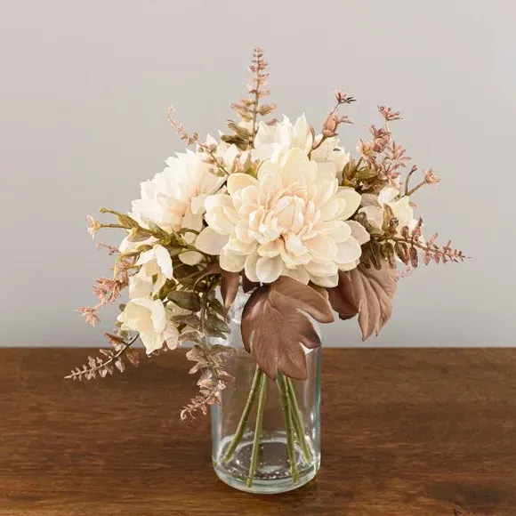 Artificial Dahlia Bouquet in Vase - Cream