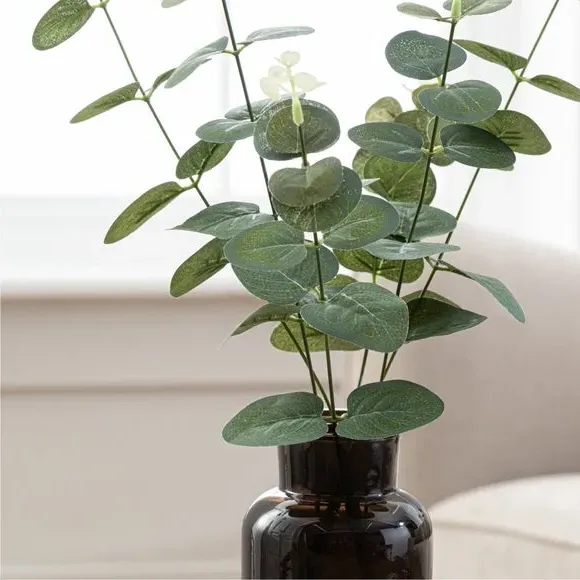 Artificial Eucalyptus Plant - Green, Glass Vase