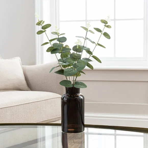 Artificial Eucalyptus Plant - Green, Glass Vase