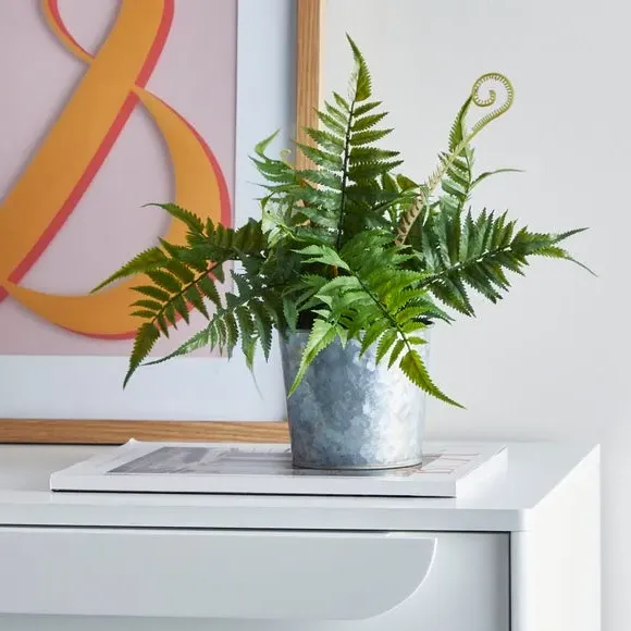 Artificial Fern Plant - Green, Iron Pot image