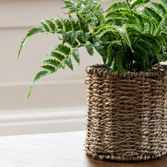 Artificial Fern Plant - Green, Rattan Pot