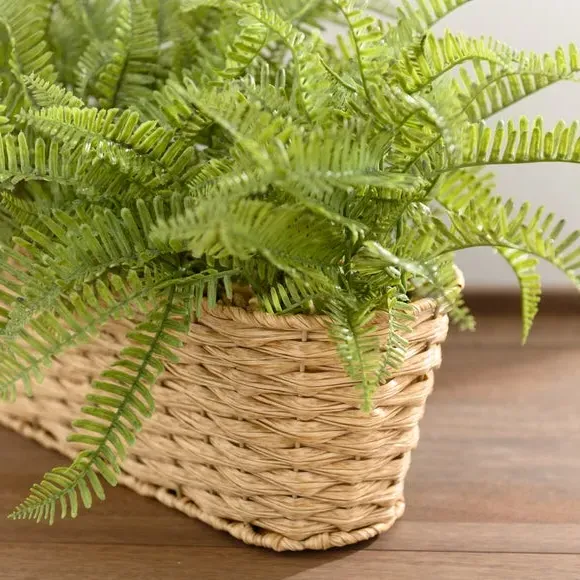 Artificial Fern Plant in Basket - Green