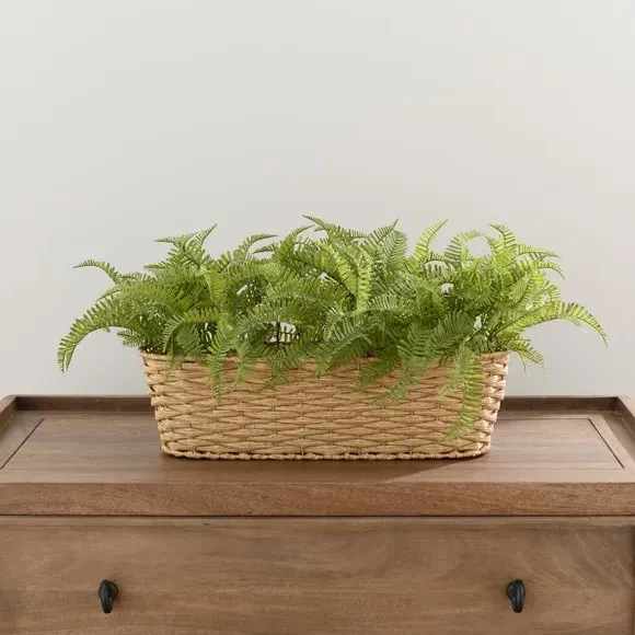 Artificial Fern Plant in Basket - Green