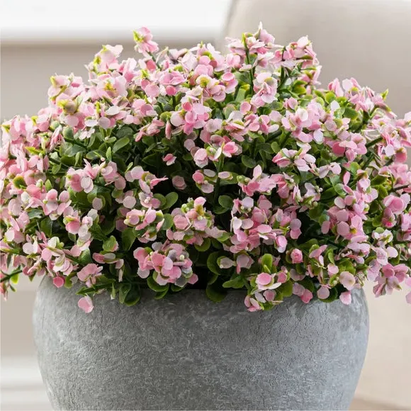 Artificial Flowers in Plant Pot - Pink, Cement