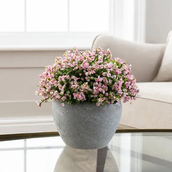 Artificial Flowers in Plant Pot - Pink, Cement image