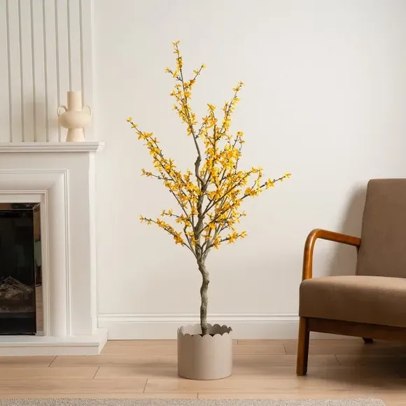 Artificial Forsythia Tree - Yellow, Plastic Pot