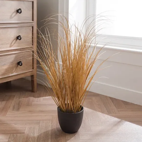 Artificial Grass Plant - Gold, Plastic Pot