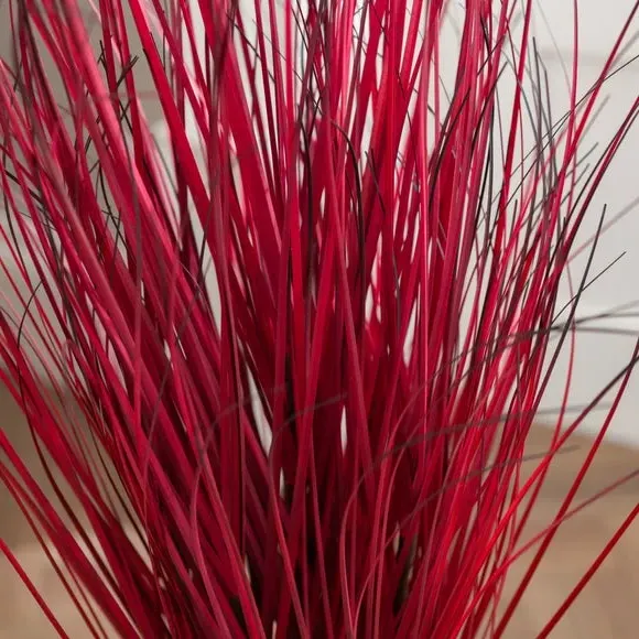 Artificial Grass Plant - Red, Plastic Pot