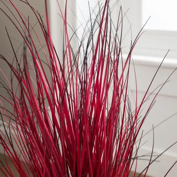 Artificial Grass Plant - Red, Plastic Pot