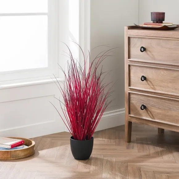 Artificial Grass Plant - Red, Plastic Pot image