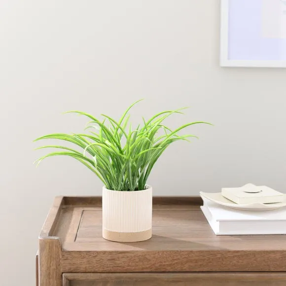 Artificial Grass Plant - White, Ceramic Pot image