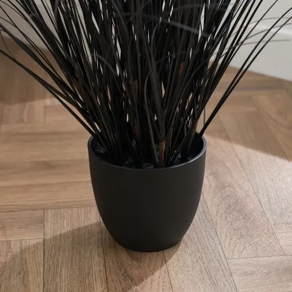 Artificial Grass Plant with Pot - Black, Plastic