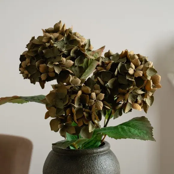 Artificial Hydrangea Arrangement - Brown, Ceramic