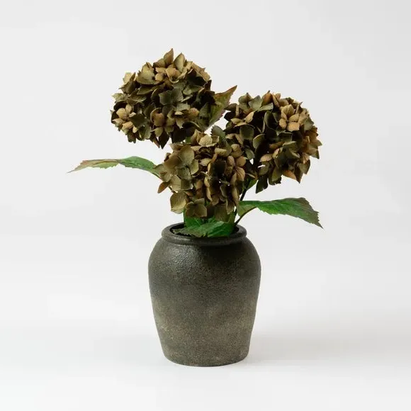 Artificial Hydrangea Arrangement - Brown, Ceramic