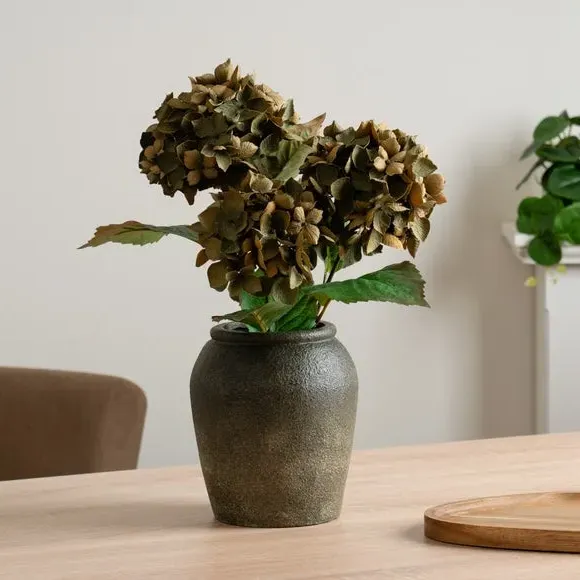 Artificial Hydrangea Arrangement - Brown, Ceramic image