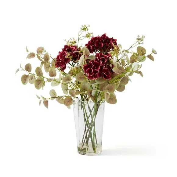 Artificial Hydrangea Arrangement - Purple, Glass