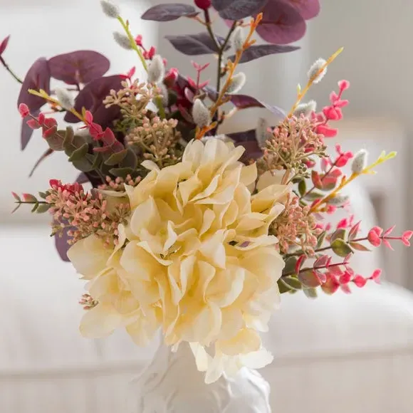 Artificial Hydrangea Bouquet - Purple, Textured Vase