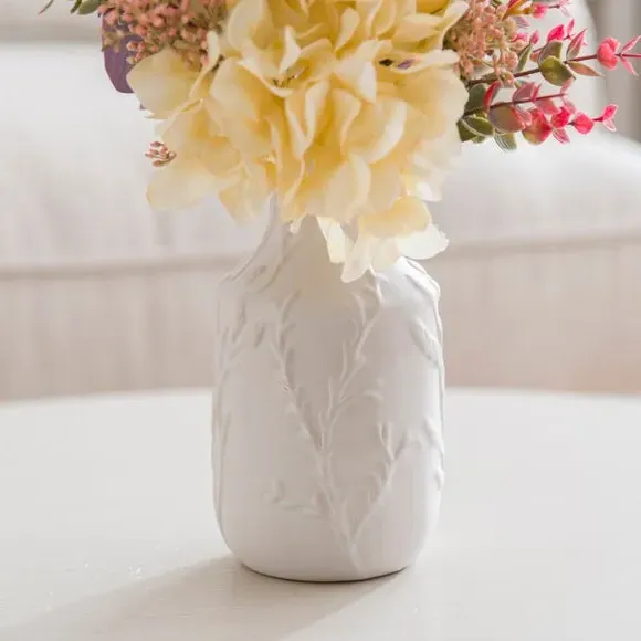 Artificial Hydrangea Bouquet - Purple, Textured Vase