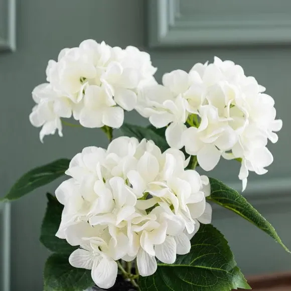 Artificial Hydrangea Plant - White, Cement Pot