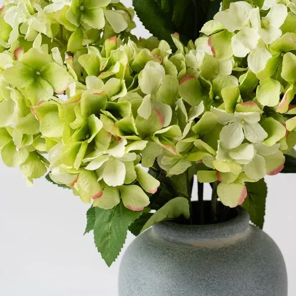 Artificial Hydrangeas in Vase - Green