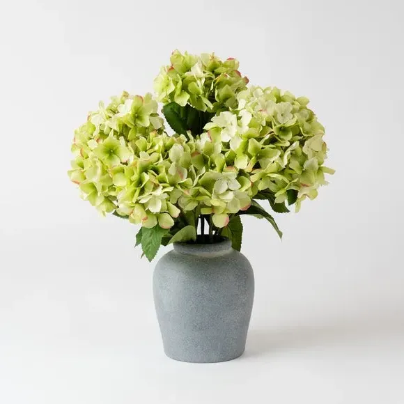 Artificial Hydrangeas in Vase - Green