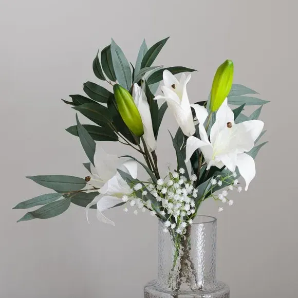 Artificial Lily Bouquet - White, Silk