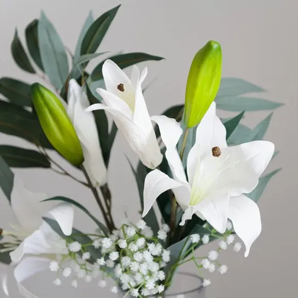 Artificial Lily Bouquet - White, Silk