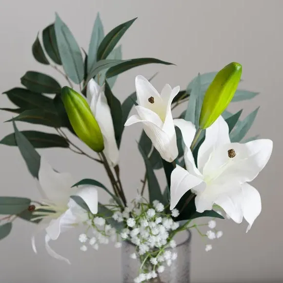 Artificial Lily Bouquet - White, Silk