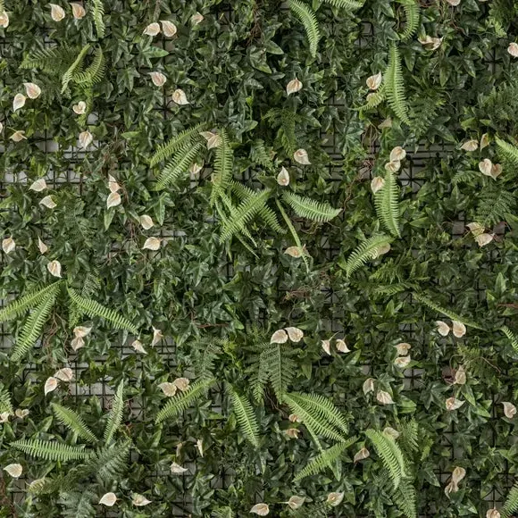 Artificial Lily Wall Panel - Green, Mixed Foliage