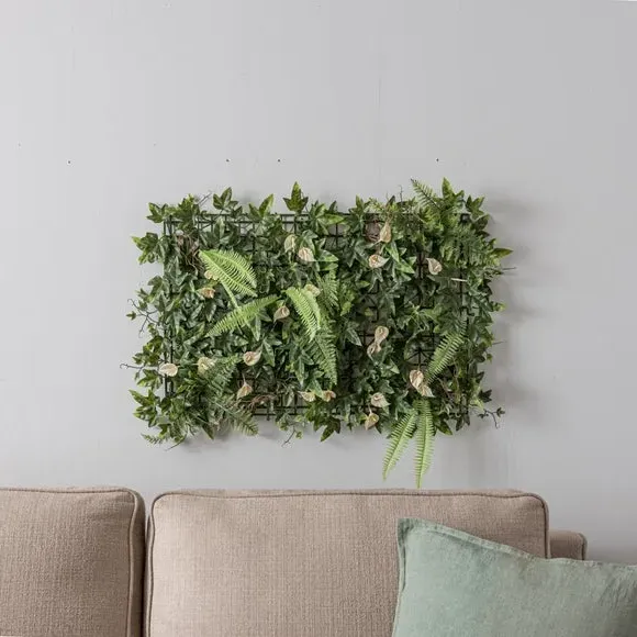 Artificial Lily Wall Panel - Green, Mixed Foliage