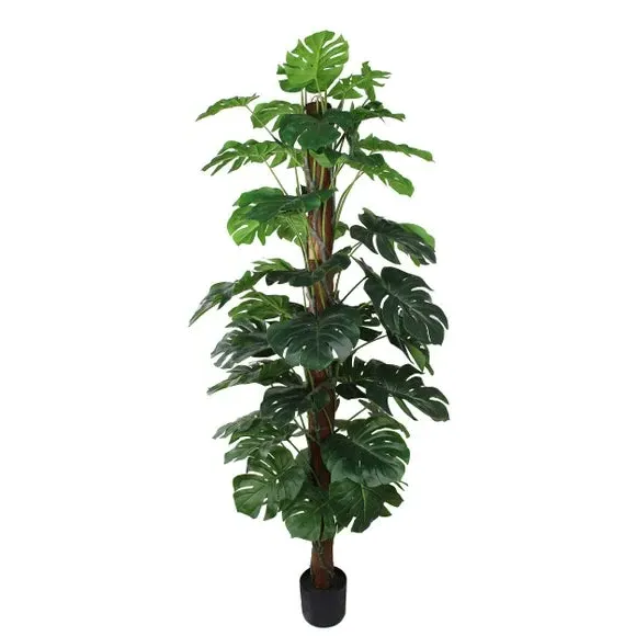 Artificial Monstera Tree - Green, Black Pot