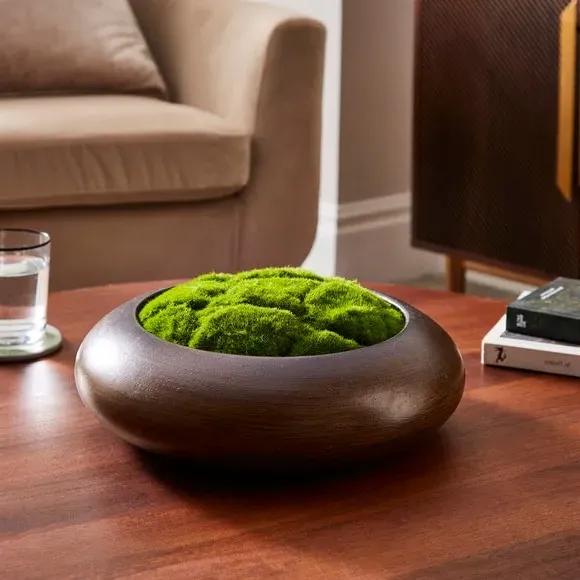 Artificial Moss Bowl - Green, Wood Effect image