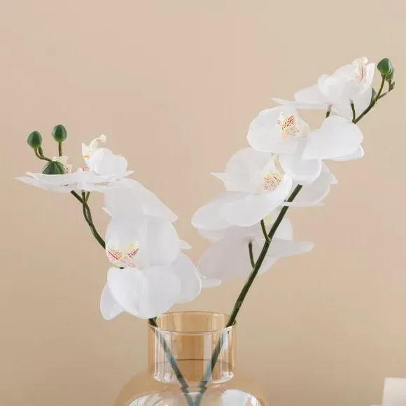 Artificial Orchid in Glass Vase - White