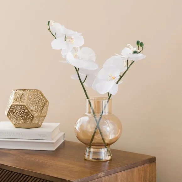 Artificial Orchid in Glass Vase - White image