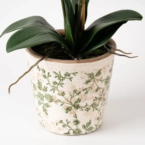 Artificial Orchid Plant - Orange, Ceramic Pot
