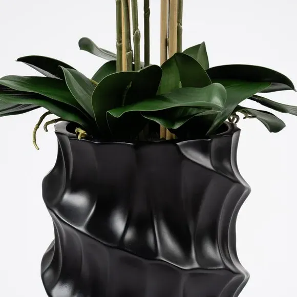 Artificial Orchid with Stone Pot - White