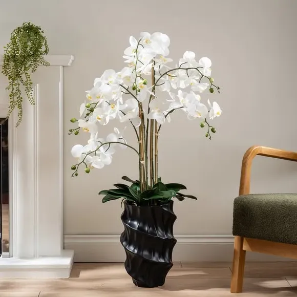 Artificial Orchid with Stone Pot - White image