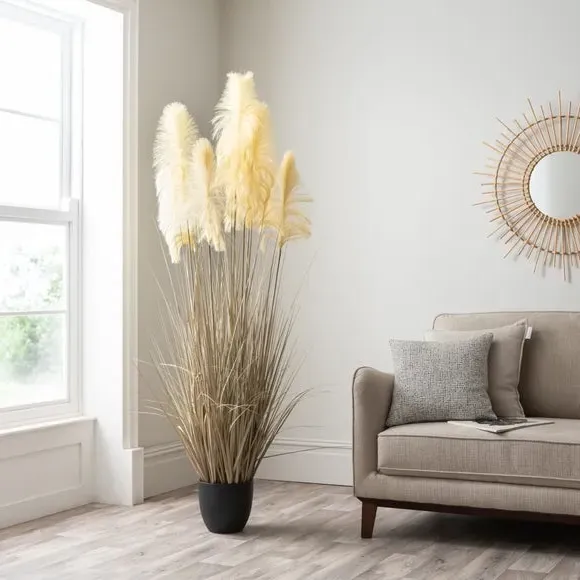 Artificial Pampas Grass Plant - Cream, Black Pot image