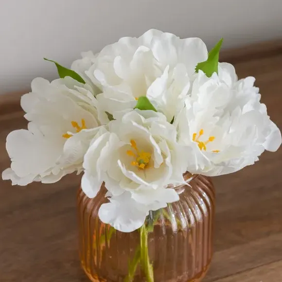 Artificial Parrot Tulip - White, Glass Vase