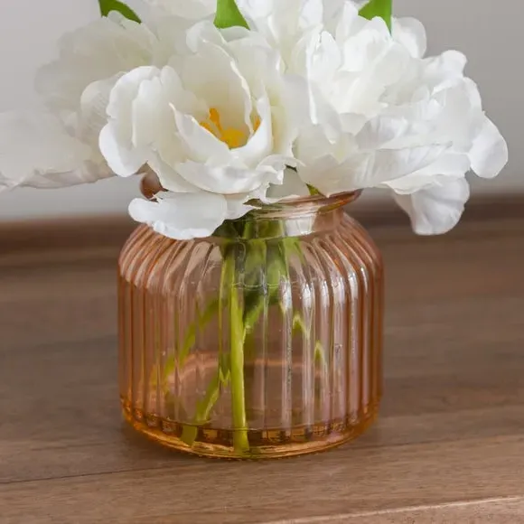 Artificial Parrot Tulip - White, Glass Vase