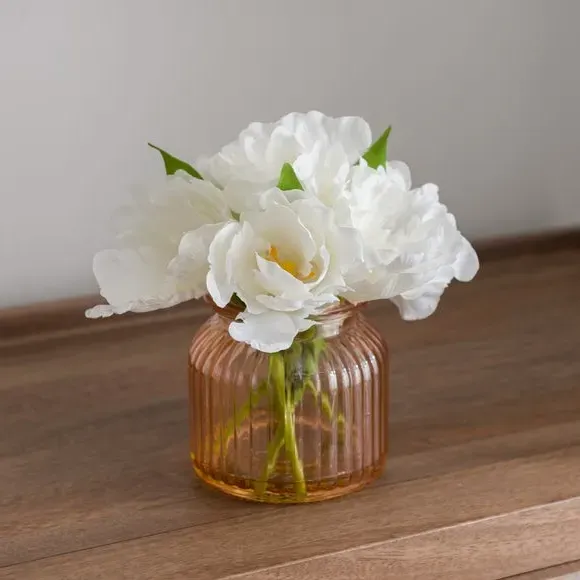 Artificial Parrot Tulip - White, Glass Vase