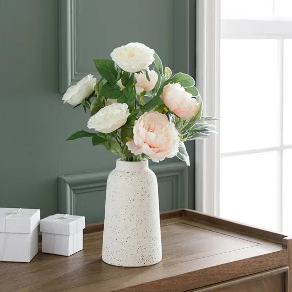 Artificial Peony Rose Bouquet - White, Ceramic image