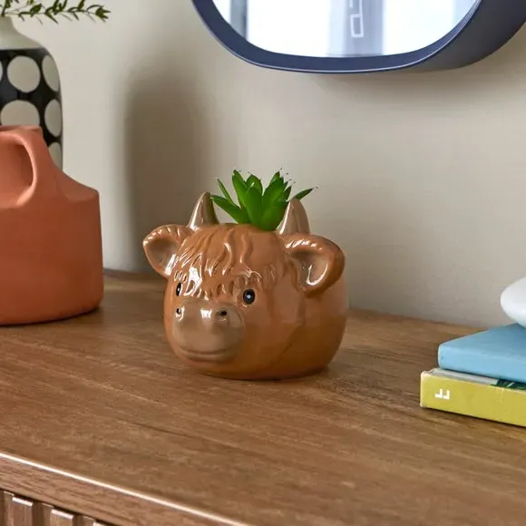 Artificial Plant in Cow Pot - Grey, Ceramic