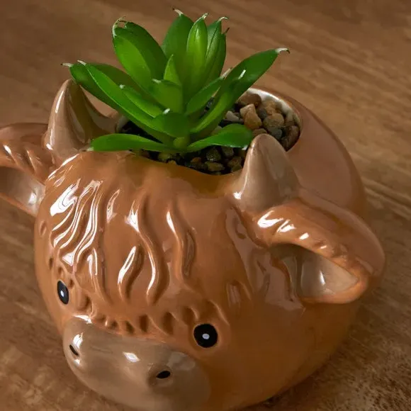 Artificial Plant in Cow Pot - Grey, Ceramic