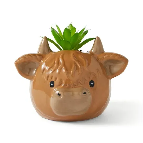 Artificial Plant in Cow Pot - Grey, Ceramic