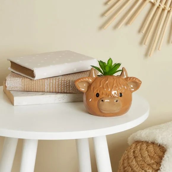 Artificial Plant in Cow Pot - Grey, Ceramic